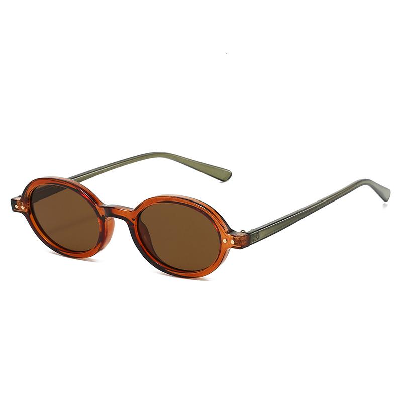SO&EI Fashion Small Oval Sunglasses Rivets Women Shades UV400 Vintage Punk Men Candy Color Sun Glasses