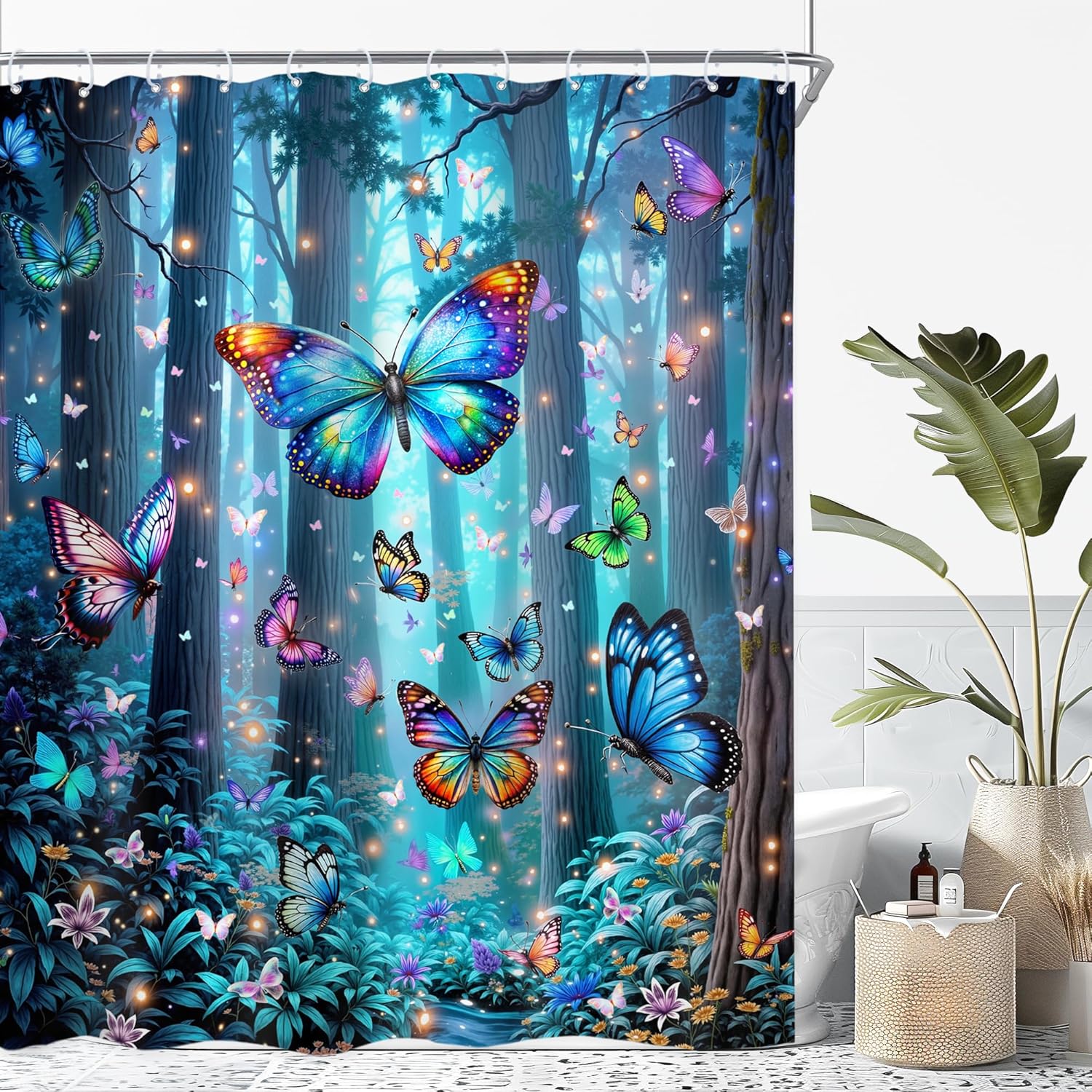 

Tropical Black And White Shower Curtain Palm Tree Leaf Modern Banana Monstera Leaves Rainforest Jungle Hawaii Plant Fabric W60H190(CM)-1 Pcs