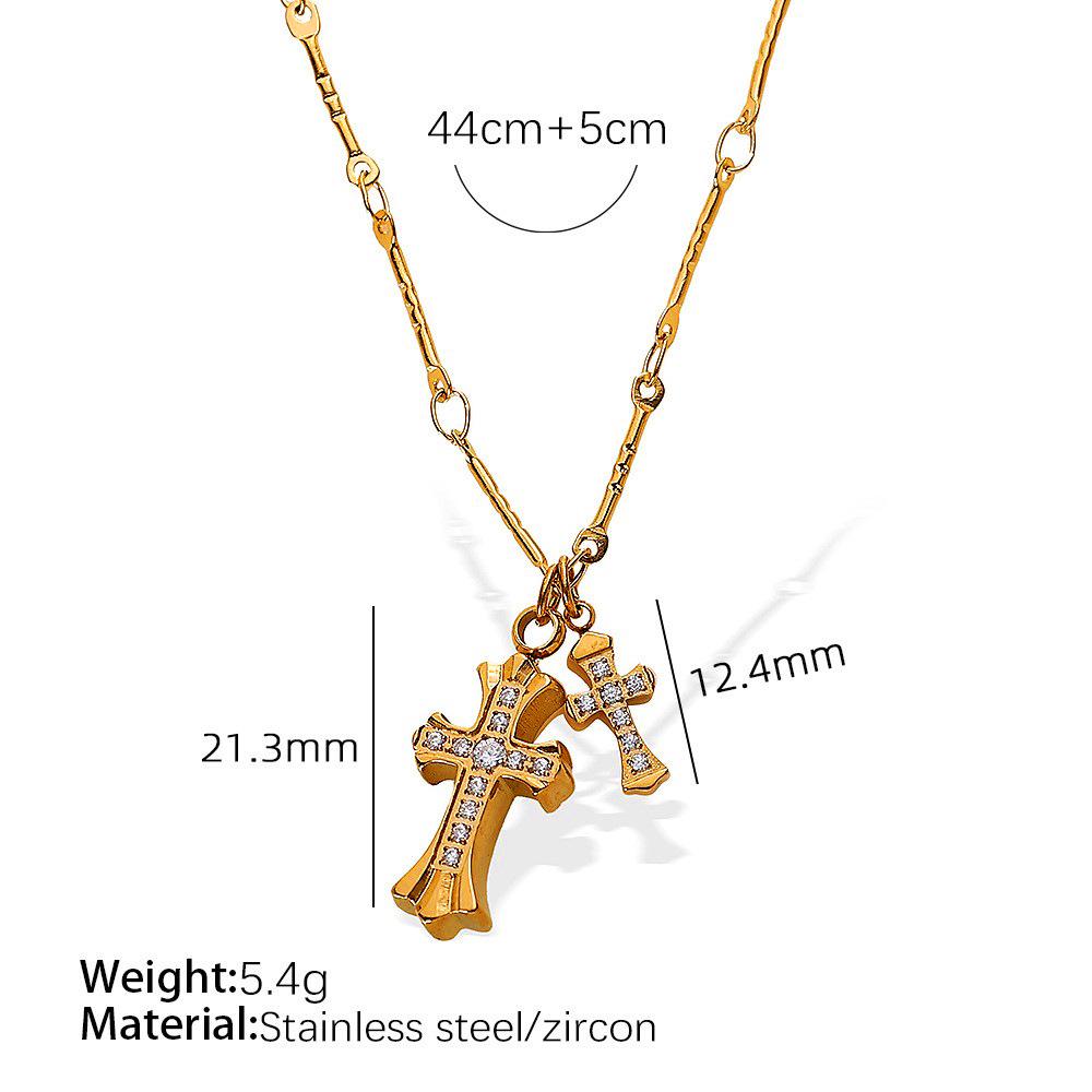 

Элегантное ожерелье на ключицу с двойным крестом из стразов: Нержавеющая сталь, Высококачественная, Универсальная модная бижутерия для женщин