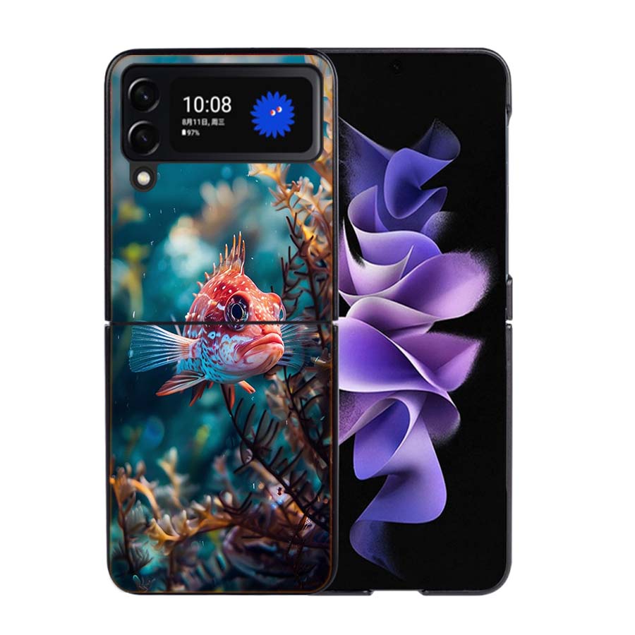 

Red Fish Swims in The Depths of The Sea Phone Case For Samsung Z Flip 7 6 5G Galaxy Z Flip4 Z Flip5 Z Flip3 Coque Black Hard PC Samsung Z Flip