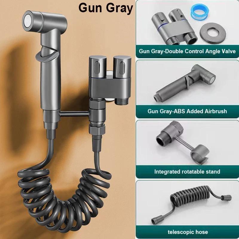 Bidet toilet sprayer set spray water bathroom handheld bidet sprayer toilet shower double outlet angle valve toilet Faucet (as the picture,Brass)