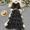 French red polka dot A word pure desire dress women's high waist waist thin cake dress temperament commuter dress