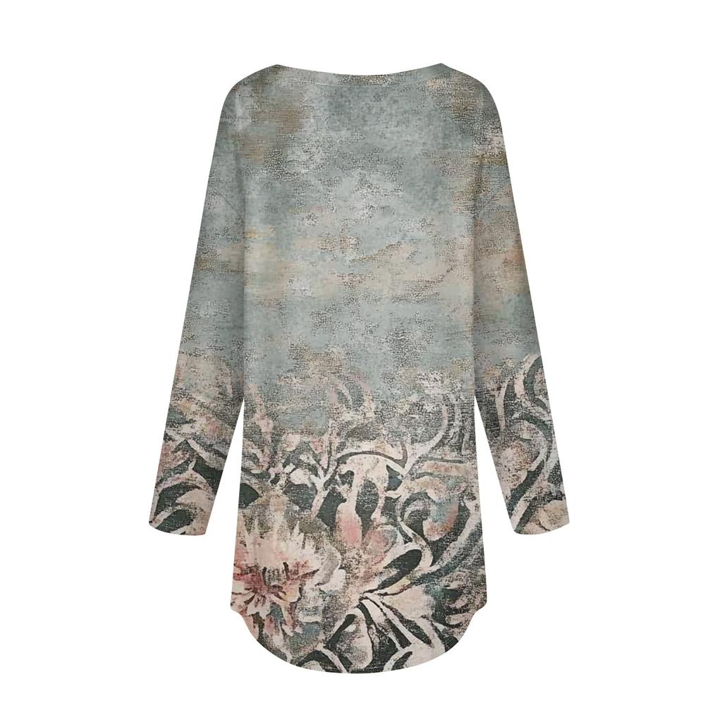 Women's Fashion Pullover Round Neck Long Sleeve Printed Top