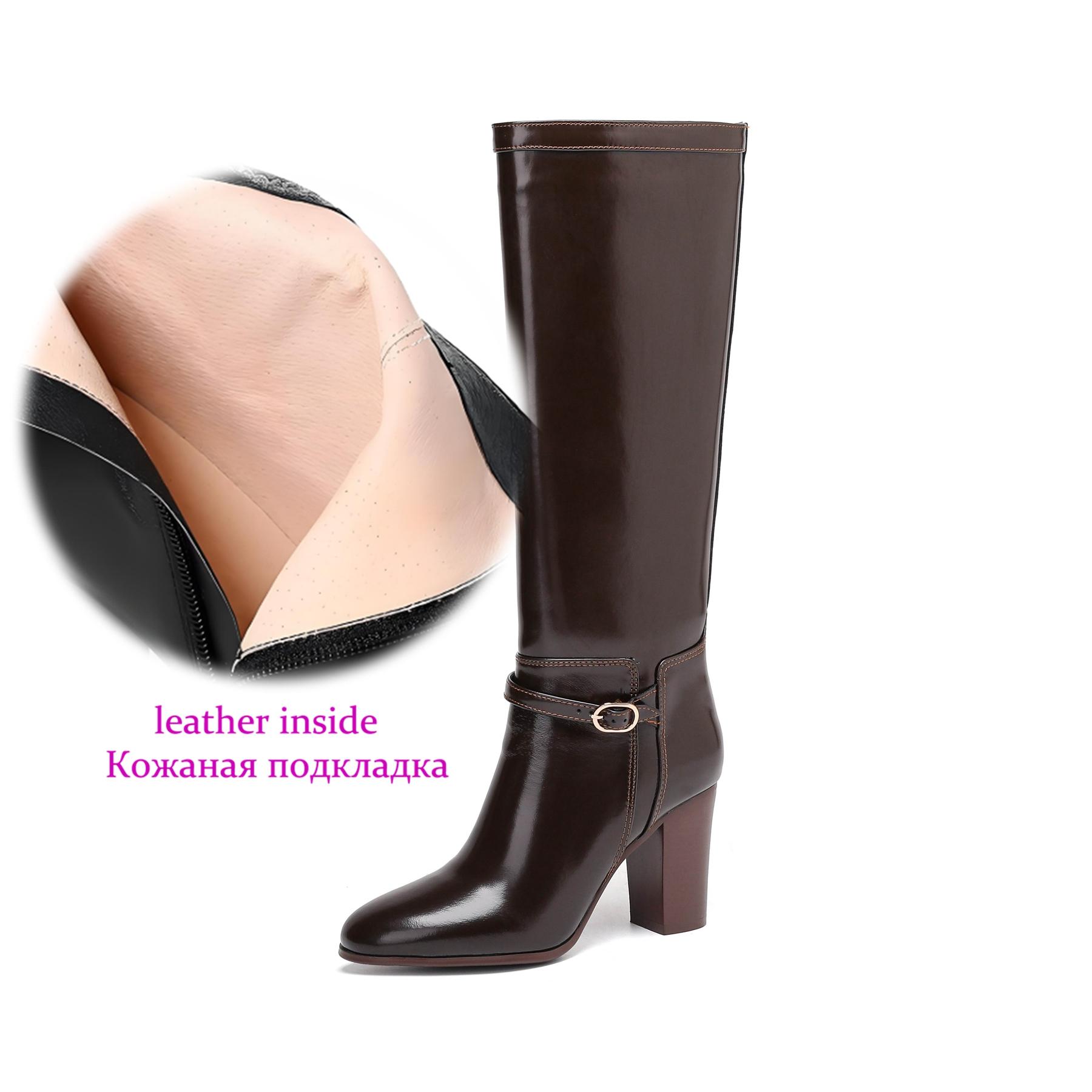 

Krazing Pot Cow Split Skin Round Toe thick high Heels Knight Boots Size 46 Size 45 Slip on Plus Size Women Metal Buckle Thigh High Boots 34