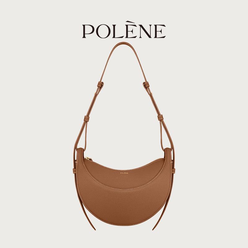 Polen Paris Niche Lychee Grain Crescent Leather Shoulder & Crossbody Bag for Women