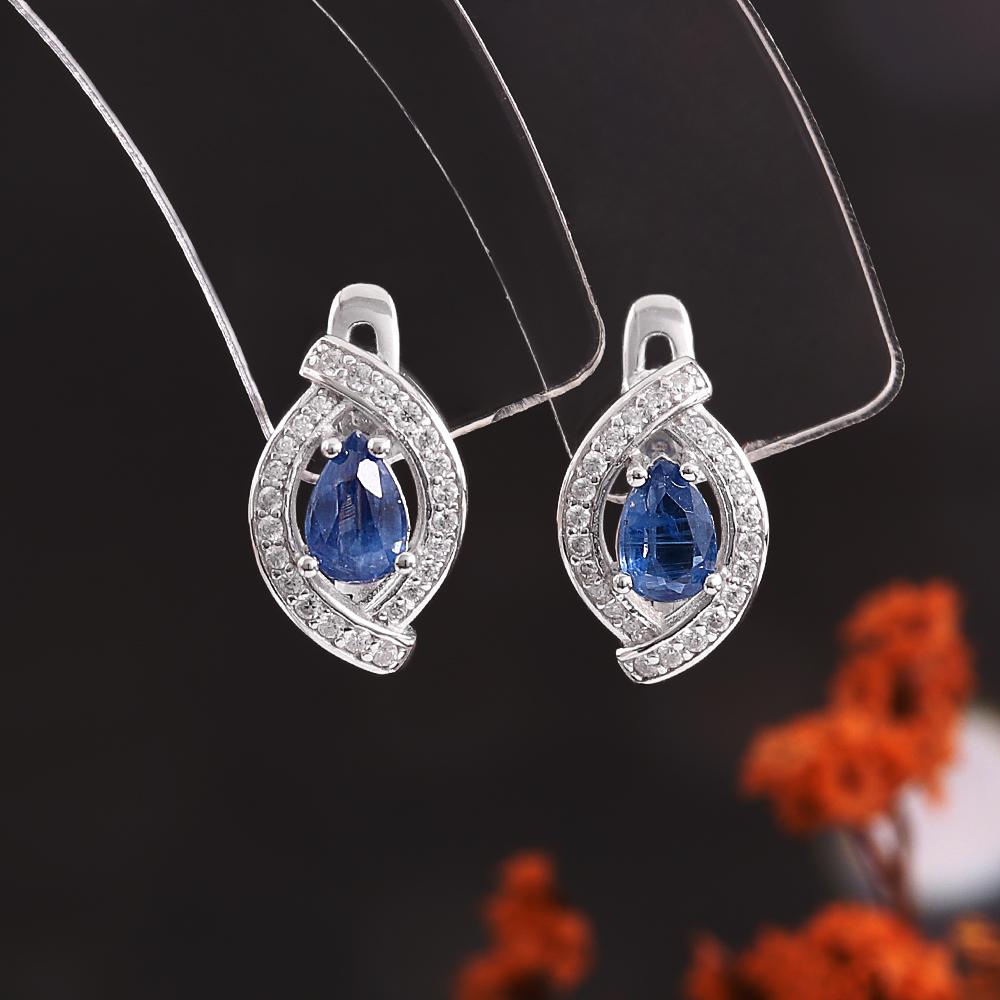 Light Luxury 925 Sterling Silver Clasp Earrings Natural Pear 4*6mm Kyanite Simple Fine Jewelry for Women's Banquet Festival Wear