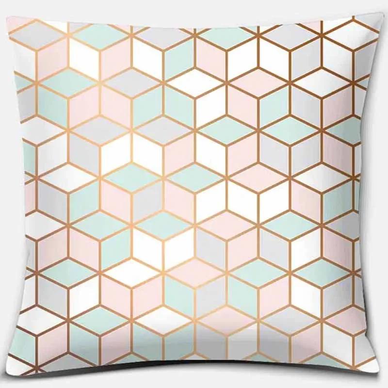 Home Decor Pink Printed Square Polyester Pillowcase Car Sofa Cushion Cover For Bedroom Living Room Sofa X