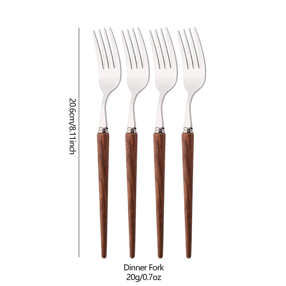 4/20Pcs Imitation Wooden Handle Cutlery Set Brown Silver Dinnerware Set Knife Fork Spoons Tableware Stainless Steel Flatware