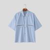 Lapel Incerun Men Oversized Neck Short Sleeve Striped Splicing Casual Summer Shirts
