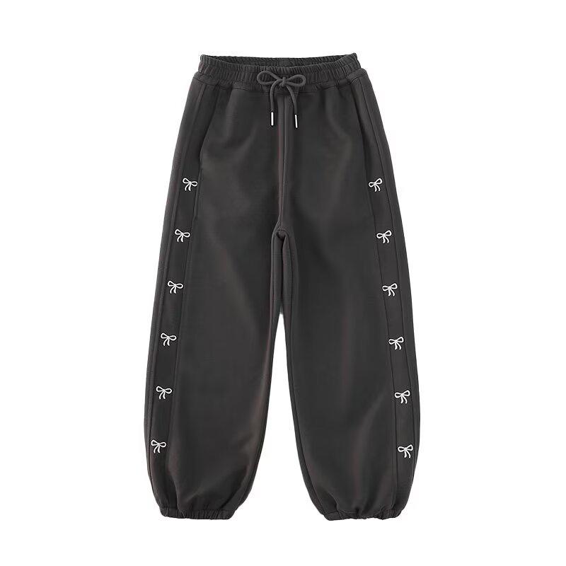 Girls' Fleece-Lined Sweatpants: Cozy Autumn/Winter Style, Thick and Versatile for Medium to Large Kids.