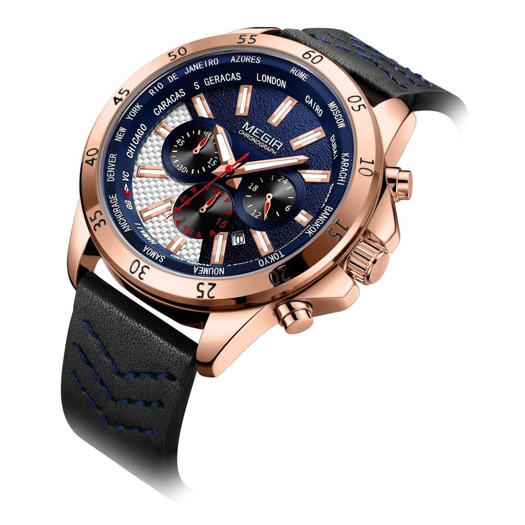 Men's Chronograph Quartz Sports Watches Leather Band Waterproof Luminous Wristwatch Man Relogios Masculino