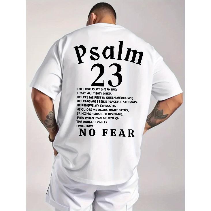 Men S Psalm 23 Bible Verse T-Shirt - 100% Round Neck Short Sleeve with Psalm 23:1-4 & Psalm 23:5 Print, Machine Washable Comfort Fit for Casual & S чёрный