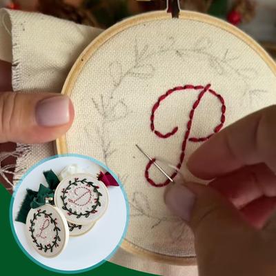 DIY Embroidered Christmas Ornament Embroidered Initial Crafting Kit Mini Christmas Embroidery Kit for Beginners Xmas Tree Decor