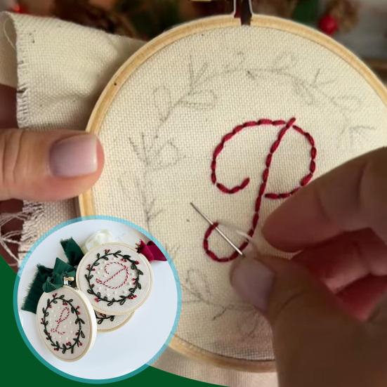 DIY Embroidered Christmas Ornaments Personalized Initial A–Z Monogram Embroidery Set Mini Handmade Christmas Embroidery