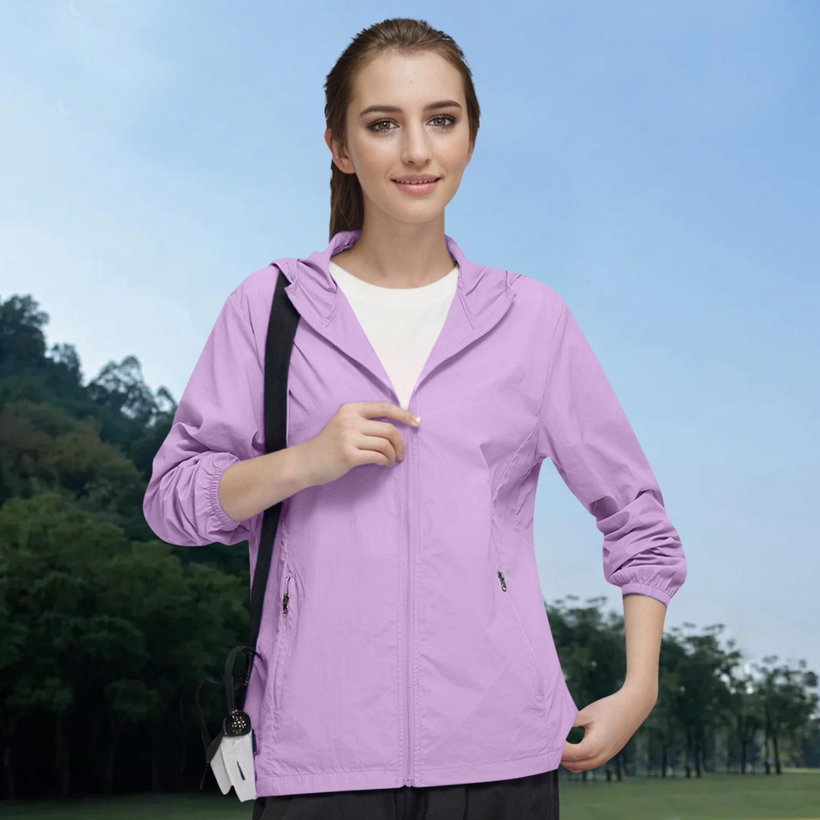 

Женская модная однотонная ветрозащитная ветровка с карманом и карманом для занятий спортом на открытом воздухе с капюшоном XXXL фиолетовый