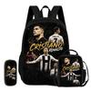 Zaino Sportivo Calcio Set 3 Pezzi Ronaldo Zaino Scolastico Imparare, Borsette da Viaggio per Matite, Borsa Pranzo, Zaino Stella del Calcio