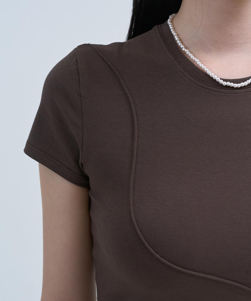 Yuseuteule Piping Slim Fit Short Sleeve T-Shirt (Brown)