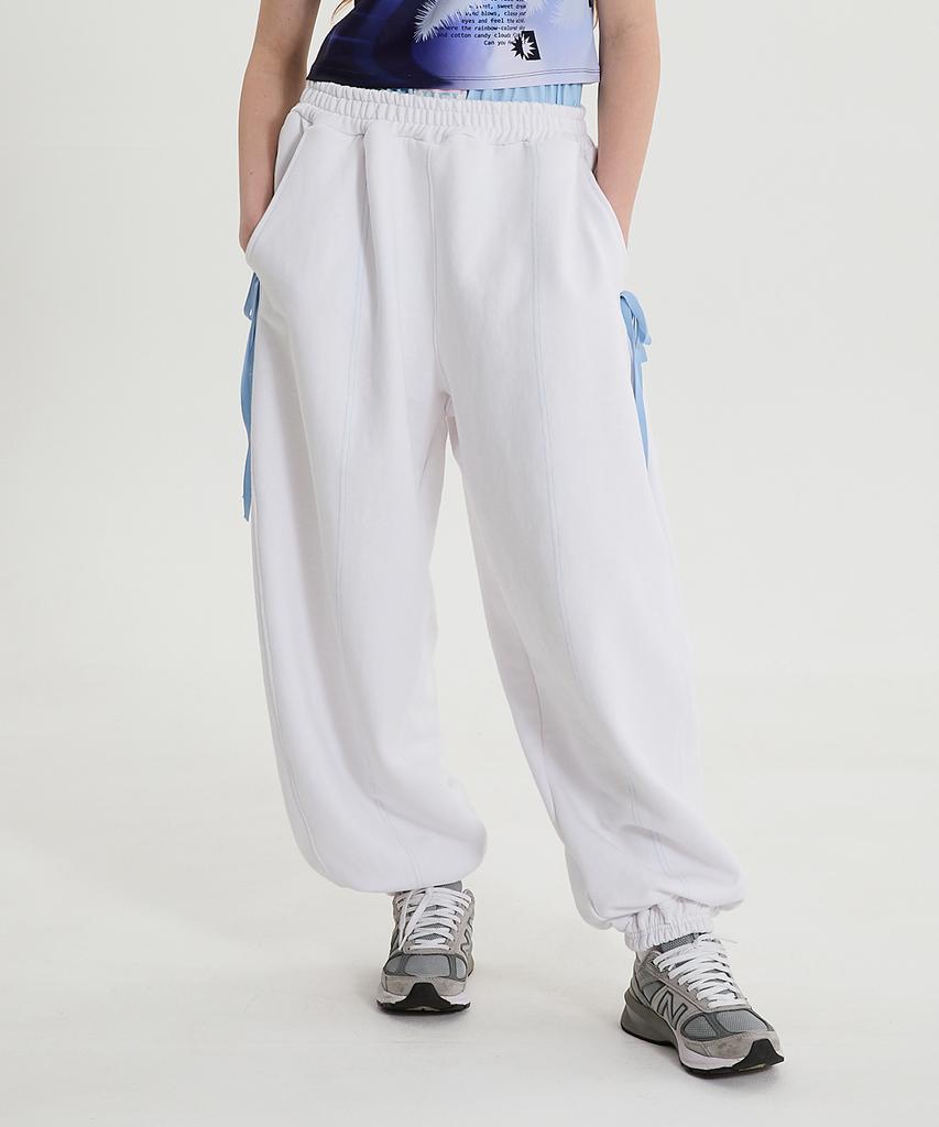 WAIKEI Double Banding Ribbon Sweatpants Cream