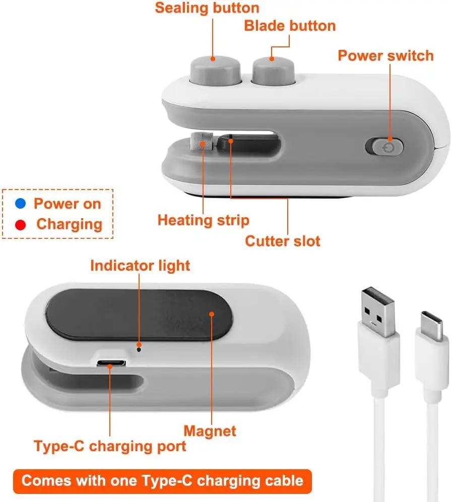USB přenosný mini tepelný sáček na uzavírání sáčků pro svačiny Domácí použití Dobíjecí těsnění vakuové těsnění plastové sáčky Tepelné těsnění klip