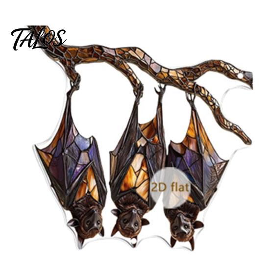 Vintage Window Pendant Halloween 2D Acrylic Decoration with Chain, Bell, Stained Glass Ghost Bat Bell Pumpkin Suncatcher Decor, Wall Hanging Ornament
