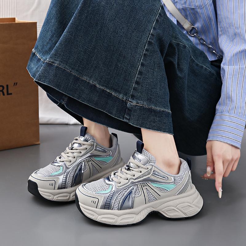 CRLAYDK Summer Women's Chunky Sneakers Mesh Breathable Walking Shoes Fashion Casual Ladies Platform Lace Up Sports Tennis