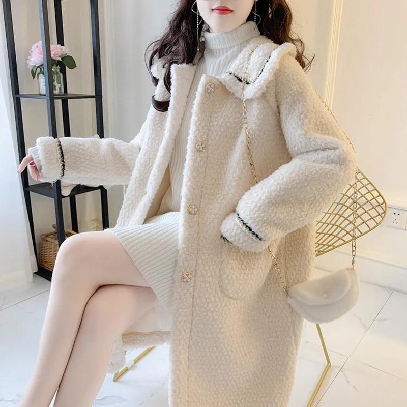 Giacca di Peluche Femminile Autunno e Inverno Confortevole Morbida Tinta Unita Giacca Media Lunghezza Ispessita Casual Versatile