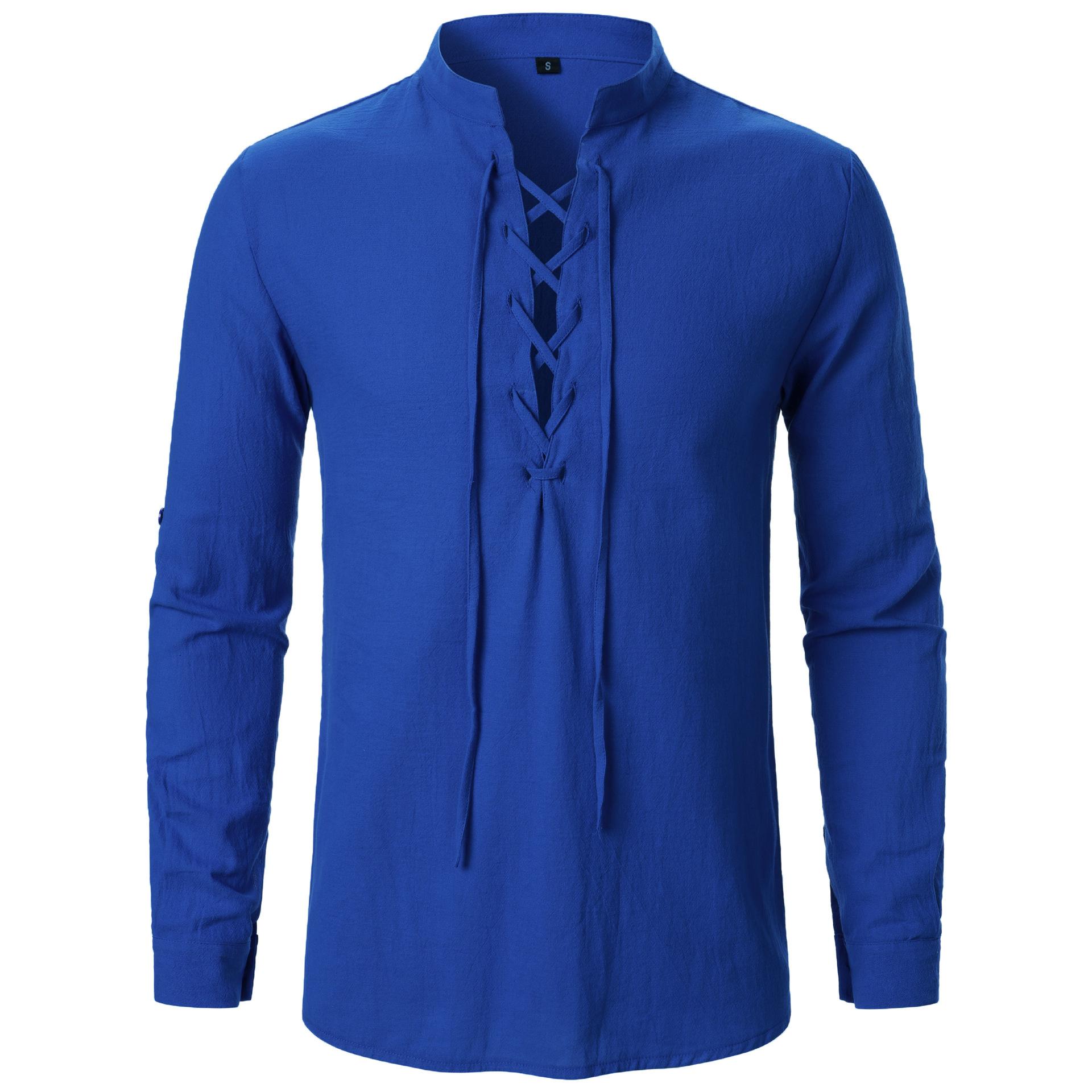 

Ретро мужская уличная свободная осенняя толстовка с капюшоном повседневная с длинными рукавами воротник хенли верхняя рубашка кардиган XXL сапфир синий