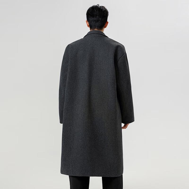 ROMON Men's Mid-Length Wool Blend Double-Breasted Trench Coat