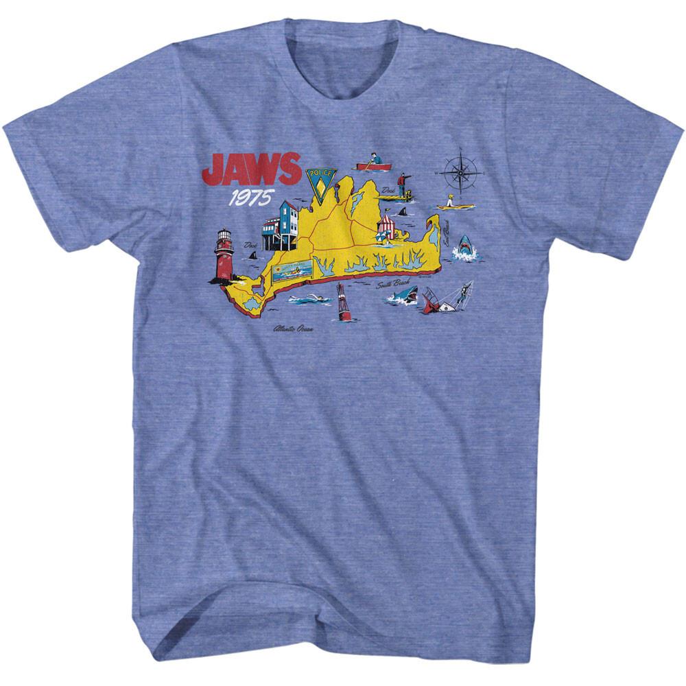 Jaws 70 Movie Amity Island Map 75 Light House Sinking Orca Boat Men T Shirt S