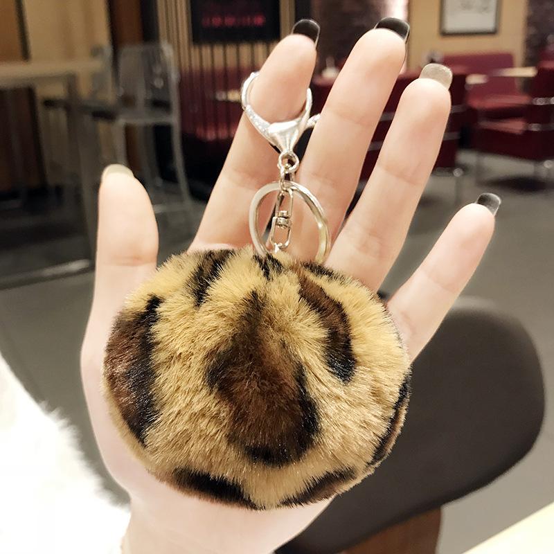 Leopard love plush fur ball keychain car key chain pendant student bags New gifts Heart KeyRing K2403