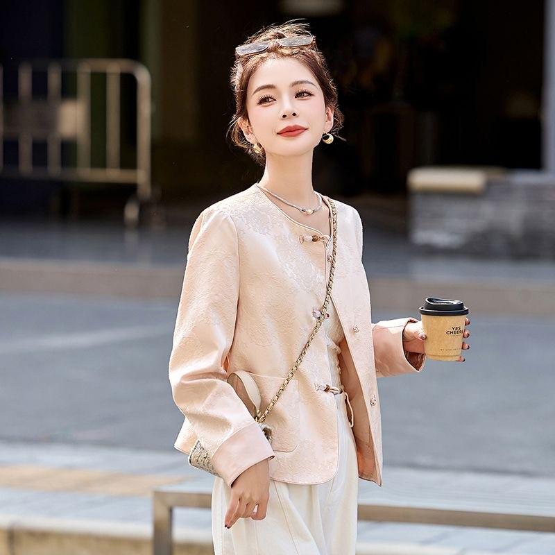 

New Spring Women s Short Round-Neck Jacquard Tang Suit Jacket 2XL (68-77 kg) рожевий