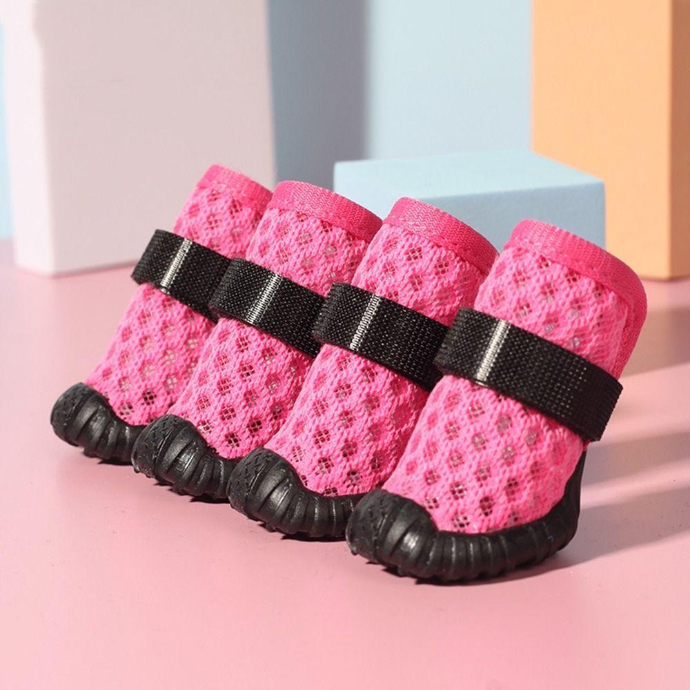 4pcs/set Breathable Mesh Dog Shoes Soft Puppy Socks Shoes Pet Mesh Boots  Outdoor Walking