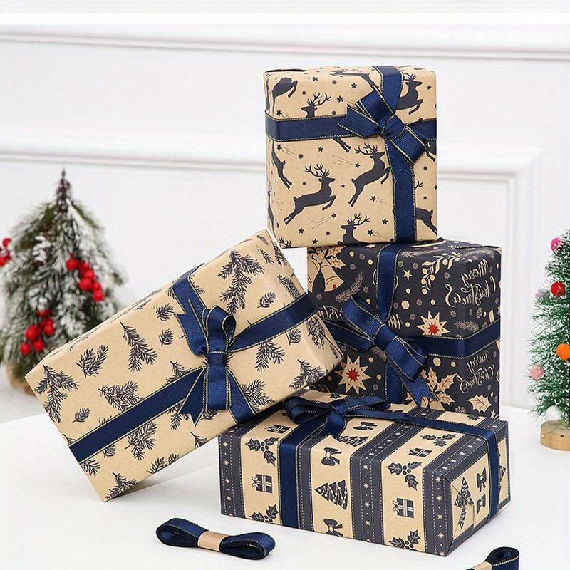 6pcs Christmas Wrapping Paper Cardboard with Geometric Design Featuring Reindeer and Snowflake Patterns Gift Packaging Set