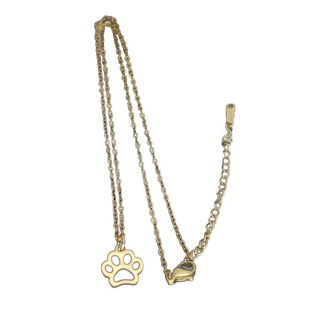 Stainless Steel Pet Paw Print Necklace for Women - Dog & Cat Pendant on Clavicle Chain