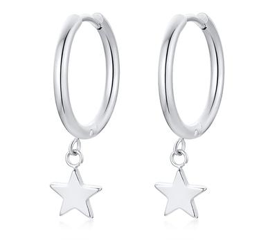 Pierced Star Earrings for Women and Silver Dangling Stainless Steel Star Both Ring New York Style Men, Popular, Hoop, Earrings, Ring,