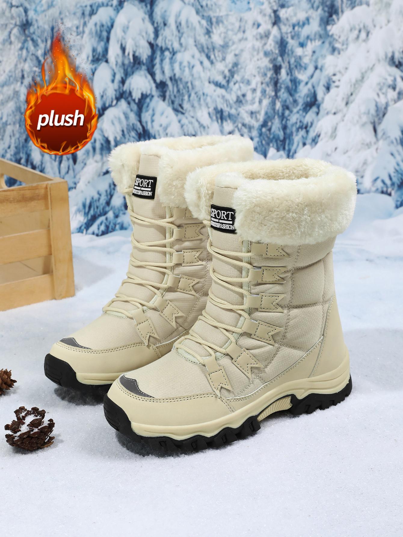 

Зимние новые женские ботинки на толстой подошве, теплые высокие зимние ботинки для активного отдыха, белые плюшевые удобные водонепроницаемые меховые прогулочные ботинки 36 бежевый