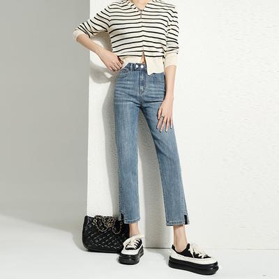 Gerade Jeans für Damen im Herbst und Winter Hohe Taille Schlankmachende und Lockere Rauchhosen für Damen im Herbst Neun-Punkt-Hosen für Damen im Herbst