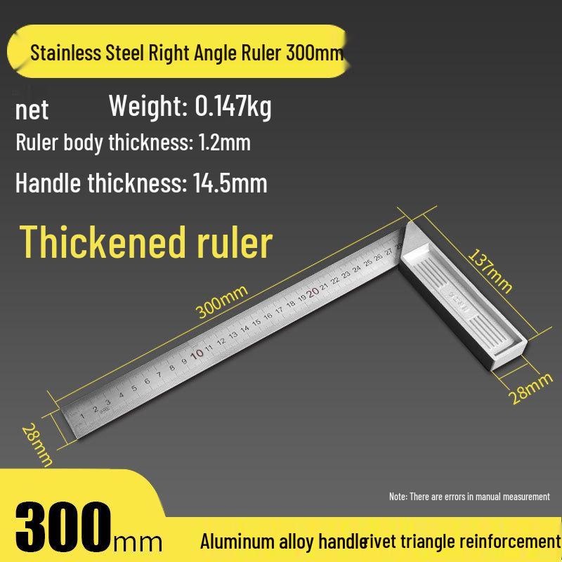 High Precision 90° Stainless Steel & Aluminum Angle Ruler for Woodworking