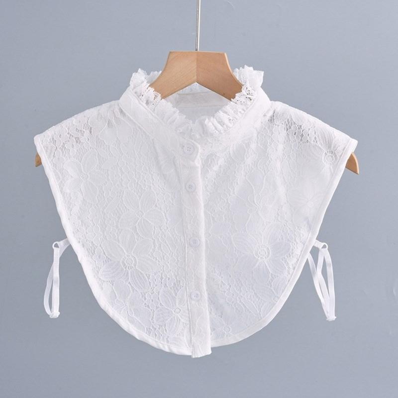 Women Sweet Ruffled Floral Lace Half Shirt Fake Collar and Wrist Cuffs False Sleeves Set Vintage Costume Accessories