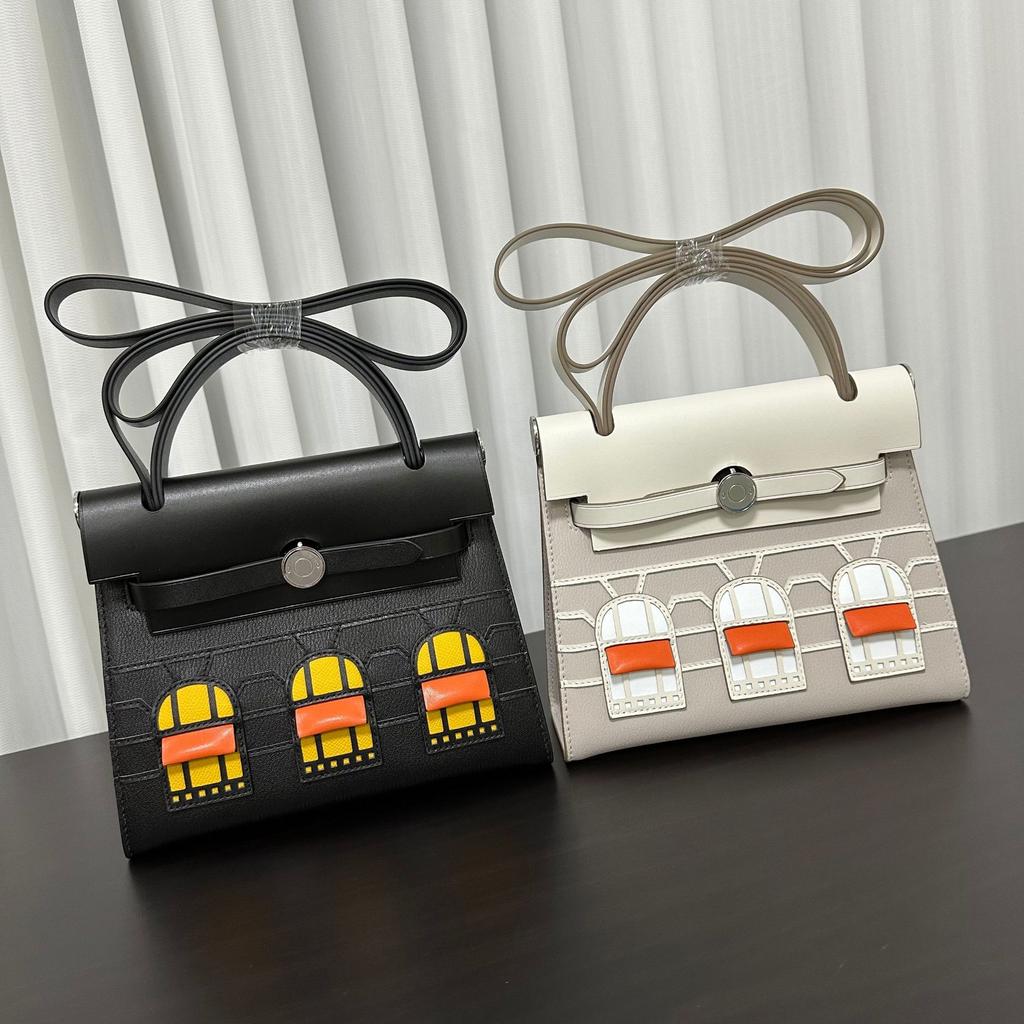 New Retro Small House Bag Fashionable Retro Contrasting Color Head Layer Leather Small Bag Single Shoulder Crossbody Cowhide Women's Bag