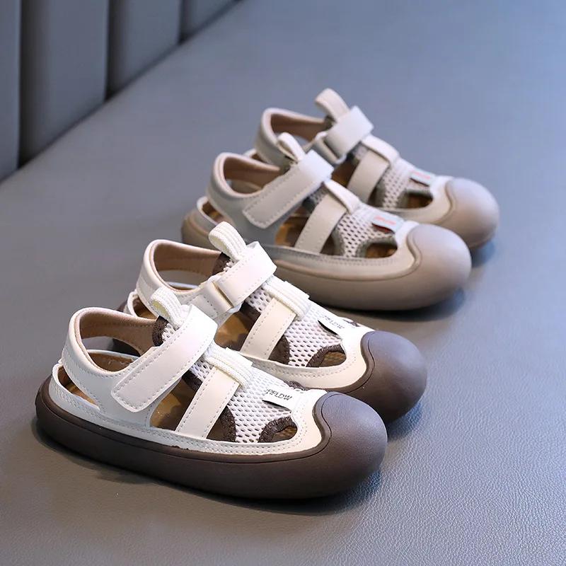 Kids Sandals for Girls Mesh Patchwork Summer Shoes for Boy 2024 New Children Causal Cut-outs Beach Sandals Fashion Non-slip Hot