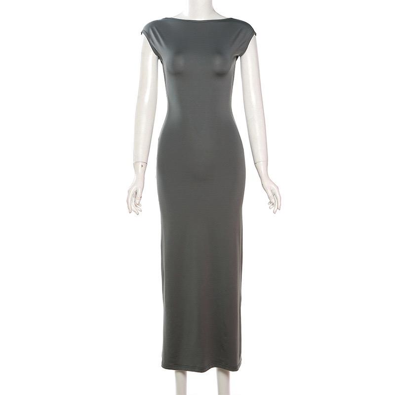 Solid Sexy Backless Maxi Dress Women Elegant Elastic Slim Short Sleeve Long dresses Female Bodycon Streetwear Clothing