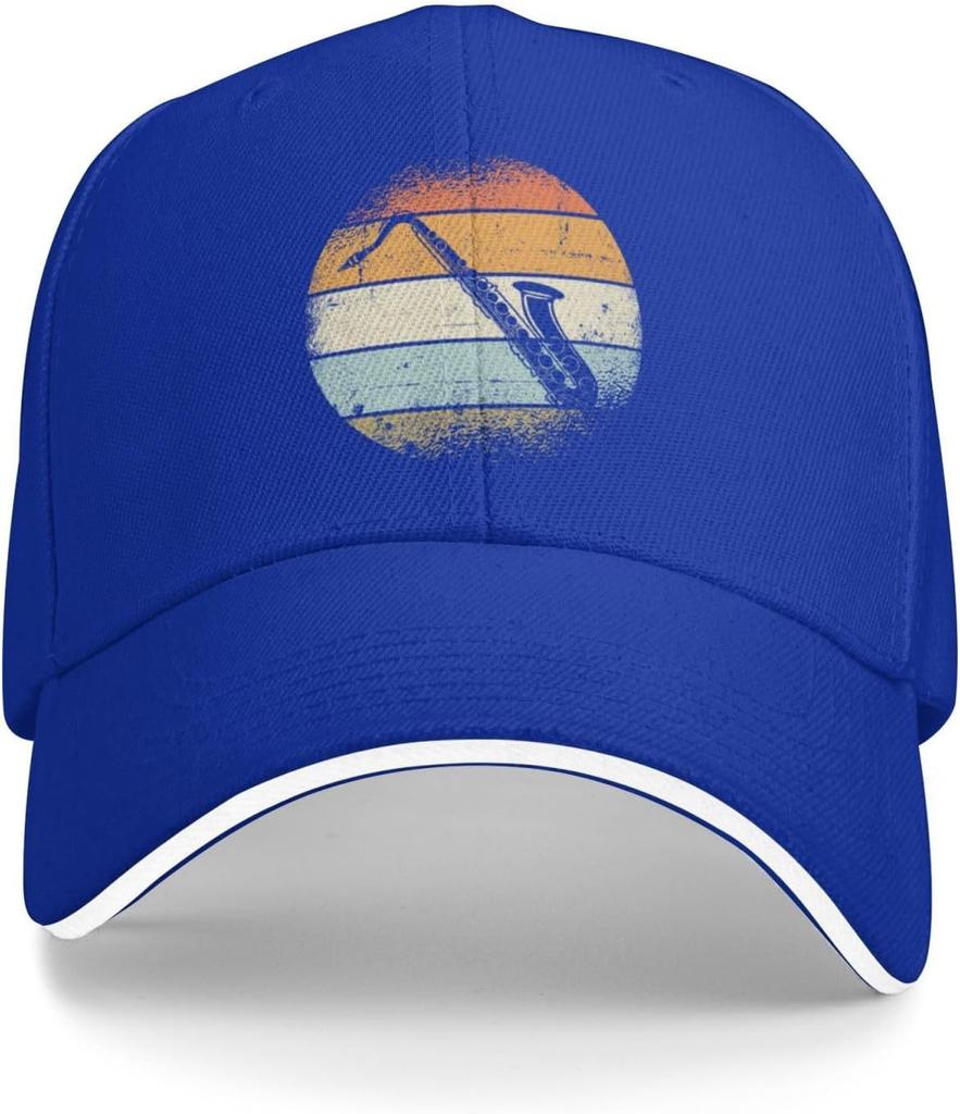 Retro Saxophone Sunset Print Baseball Cap Vintage Adjustable Cotton Casual Hat for Unisex Adults