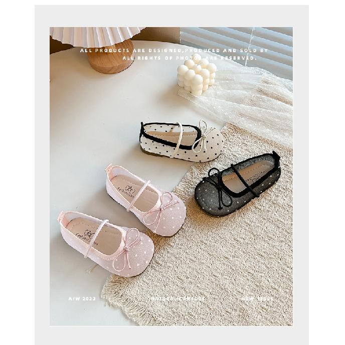 Cute Polka Dot Mesh Shoes for Girls2026Spring and Summer Bow-tie Princess Shoes for Young Children, Middle-aged Children, and Older Children,