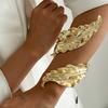 Punk Hip Hop Big Leaves Wide Cuff Bangles Bracelets Fashion Vintage Gold Silver Color Geometric Metal Spring Bangles Women Men