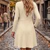 Abito Donna a Coste, Scollo a V Manica Lunga Linea ad A con Vita Sagomata per Uso Casual