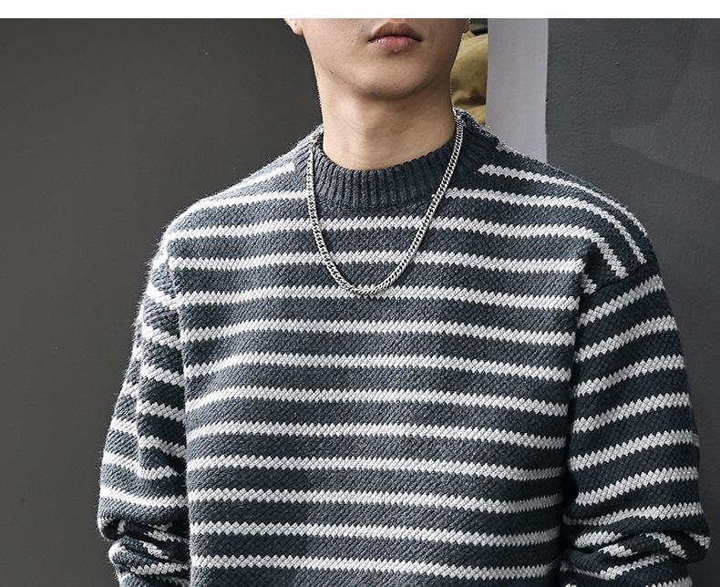 2025 Men's Striped Heavy Gauge Sweater: Autumn/Winter Long Sleeve Knit Base Layer