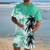 Men's Nautical Coconut Palm 2pcs Tees Sets Summer Tops Short Sleeve Short Pants Crew Neck Sport Designer Casual Outdoor Vacation