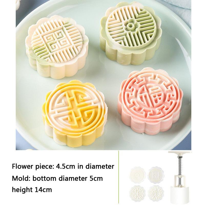 4Pcs/Set Mooncake Mold Cherry Blossom Flowers Letter Pattern Stamps Hand Press Mold Plungers Pastry Tools Mid-autumn Festival