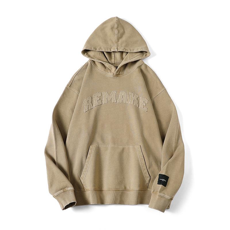 Autumn Retro Washed Patch Hooded Men'S Sweater Heavy Loose Top American Trendy Casual Jacket